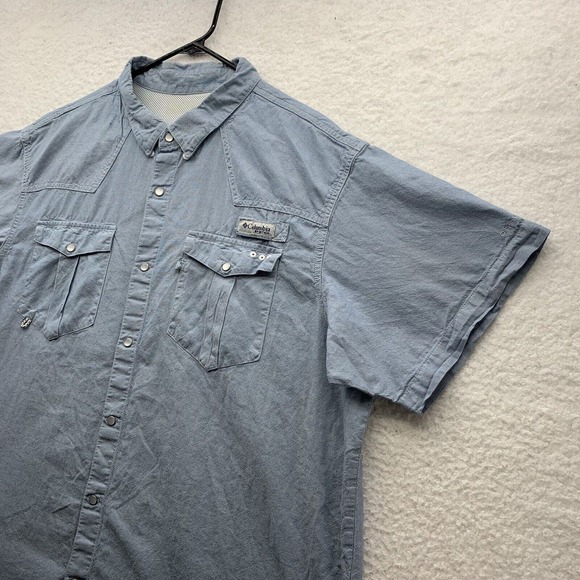 Columbia PFG Pearl Snap Shirt Mens XXL 2XL Blue Fishing Outdoors VentedFM1019 - Picture 3 of 12